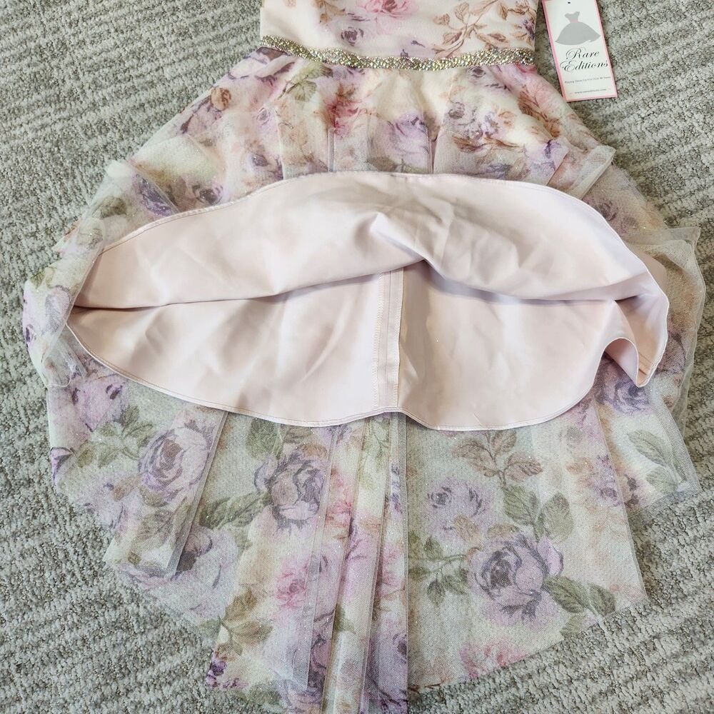 Rare Editions girl's hi-low sparkle tiered tulle floral dress size 10 - Picture 5 of 11